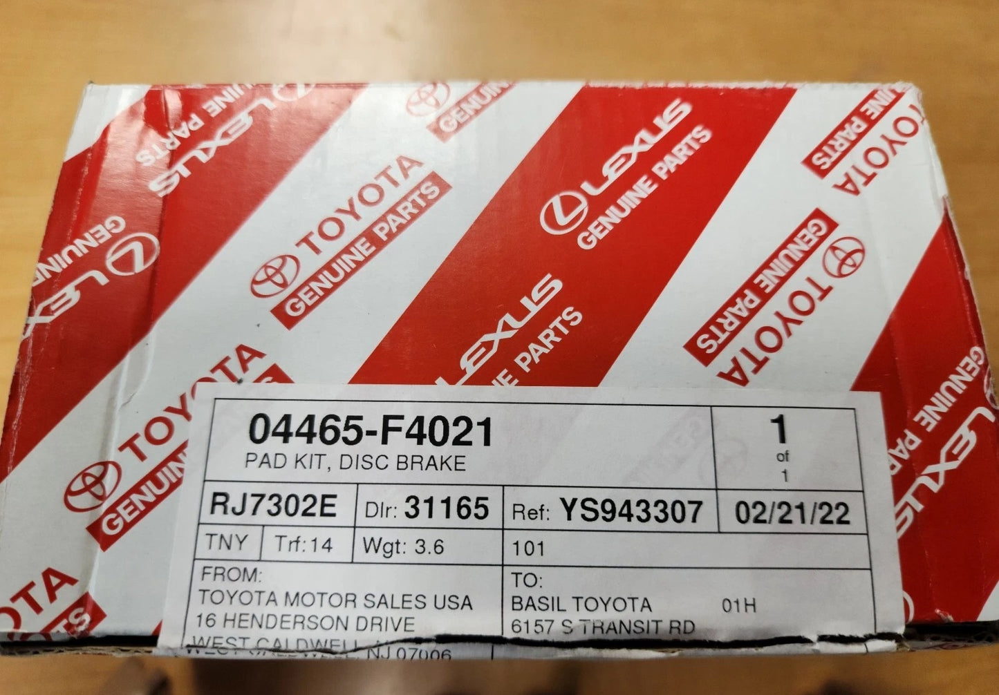 2018 - 2022 Toyota C-HR Brake Pads Front Genuine OEM 04465-F4021 With Hardware