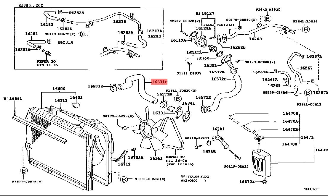 Genuine Toyota Hose, Radiator, NO.1 16571-75180