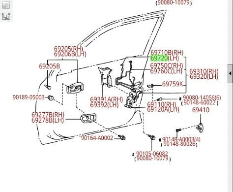 TOYOTA 00-04 AVALON LEFT DRIVER FRONT DOOR OPEN CONTROL LINK CABLE 69720-AC010