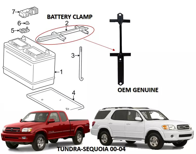 SEQUOIA 01-07 TUNDRA 03-06 BATTERY HOLD DOWN CLAMP KIT GENUINE BLACK PAINTED