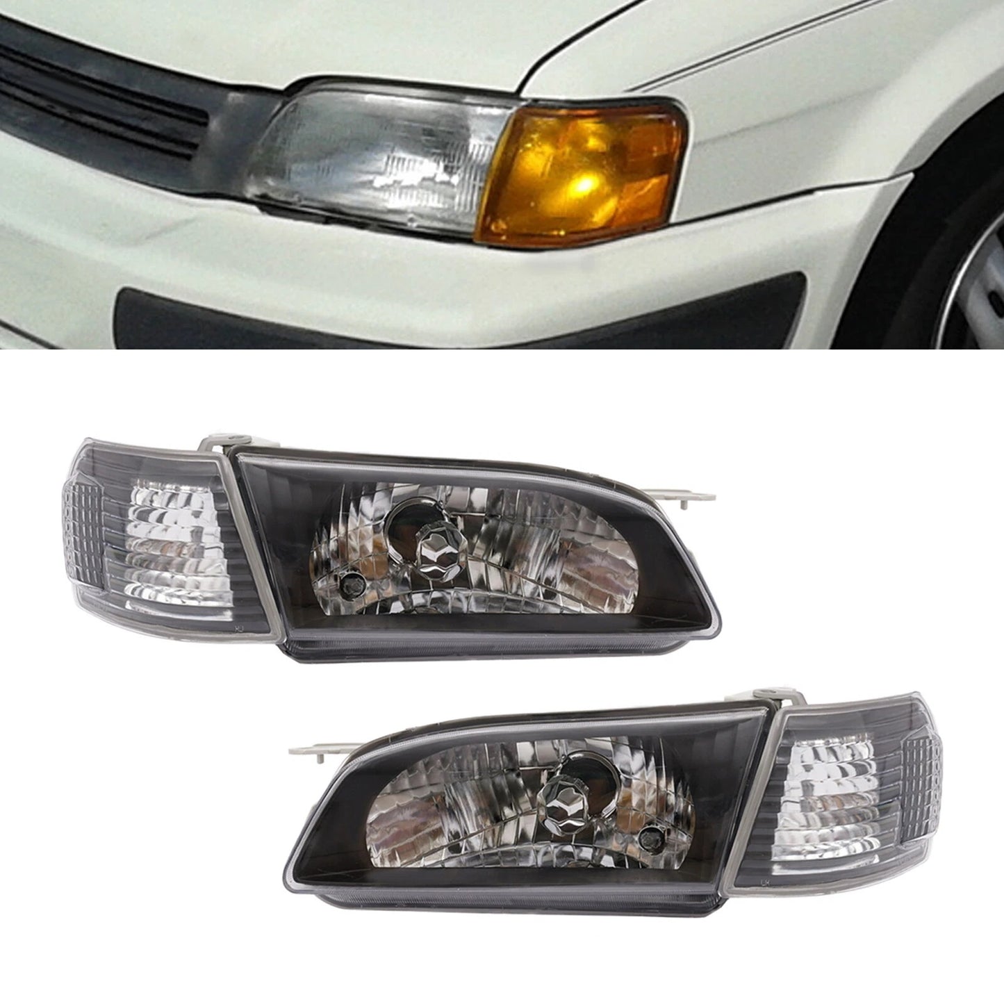 For Toyota Tercel 1995 96 - 99 Pair Headlights Black Factory Style Left + Right