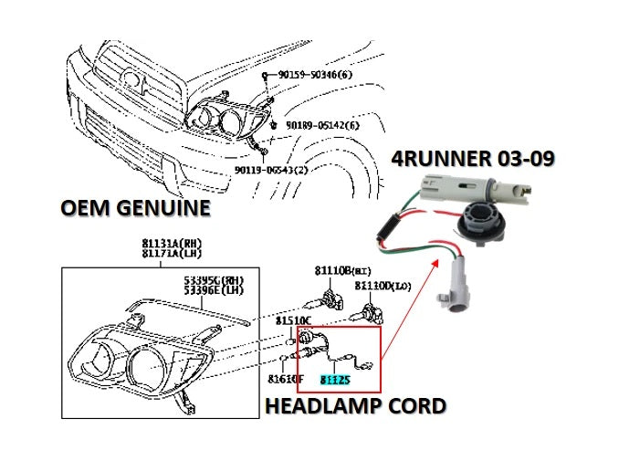 Genuine Toyota 81125-35440 WIRE HARNESS/ Cord FITS 4RUNNER 2004-2009
