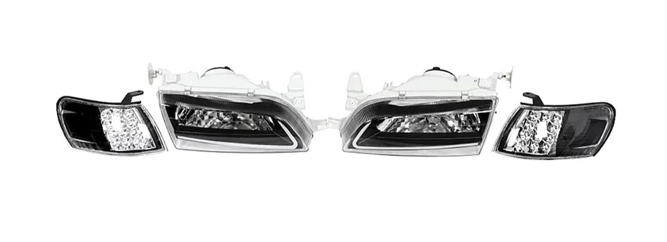 TOYOTA COROLLA 93-97 HEADLIGHTS LED SET BLACK AE100 101 AND CORNER LIGHT LED