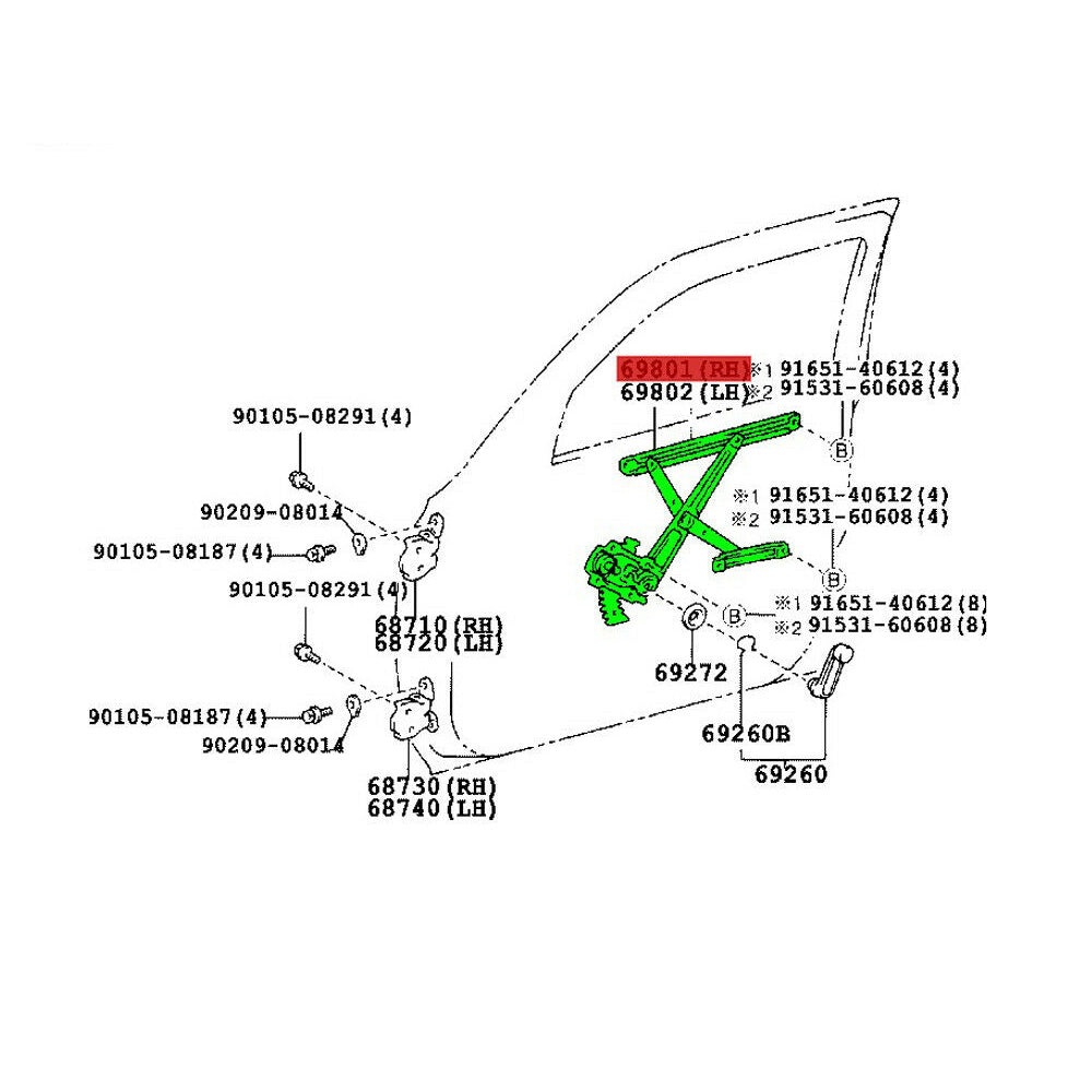 Regulator Sub-Assy Front Door Window RH Toyota Hilux 05-11 OEM GENUINE
