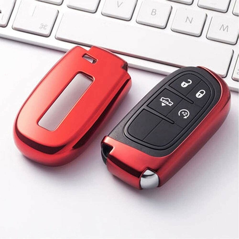 Glossy Red TPU Smart Key Remote Keyless Cover FOB Shell Case Fit For Jeep, Dodge, Chrysler
