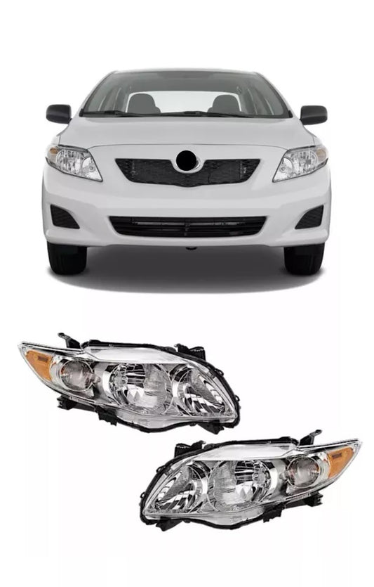 Chrome Headlights For 09 10 Toyota Corolla Factory Lamps Replacement Pair Set