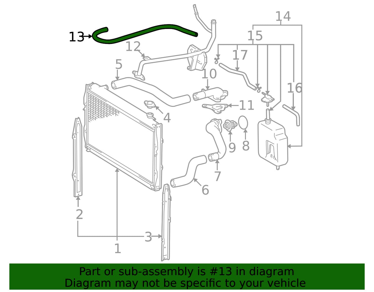 96-00 4RUNNER 96-02 TACOMA RADIATOR BYPASS HOSE 3.4L V6 16261-62060 GENUINE