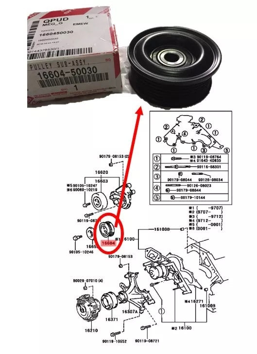 GENUINE OEM TOYOTA DRIVE BELT TENSIONER IDLER PULLEY V8 1UZFE, 2UZFE, 3UZFE