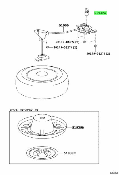 TOYOTA / LEXUS GENUINE SPARE TIRE SOCKET 51942-28010 / 5194228010