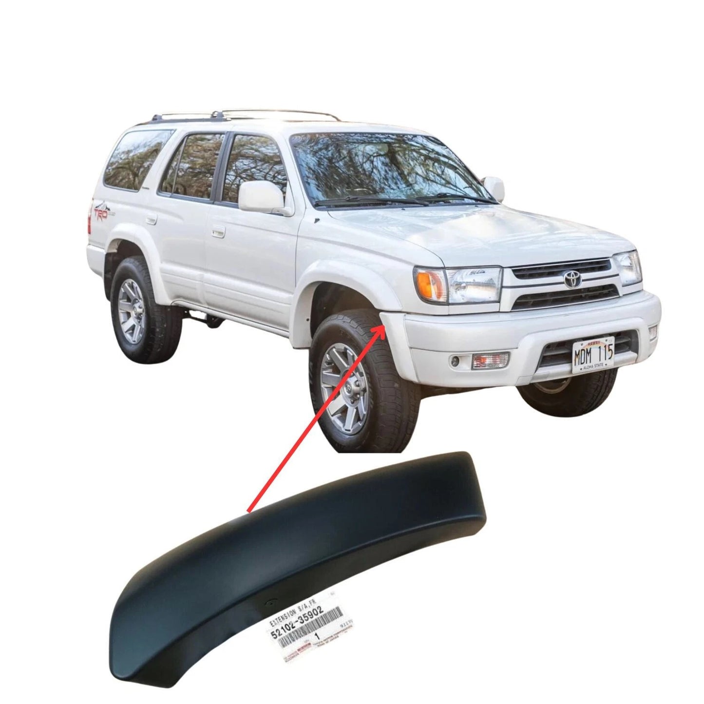 FRONT RIGHT BUMPER EXTENSION 4RUNNER 96-02 PLASTIC BLACK COLOR OEM GENUINE