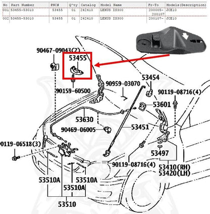 2001-2005 IS300 GENUINE LEXUS OEM HOOD SUPPORT ROD CLAMP