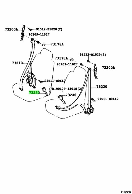 73230-16410-E0 Belt Assy, Front Seat Inner, RH 1996-1999 Toyota 4Runner
