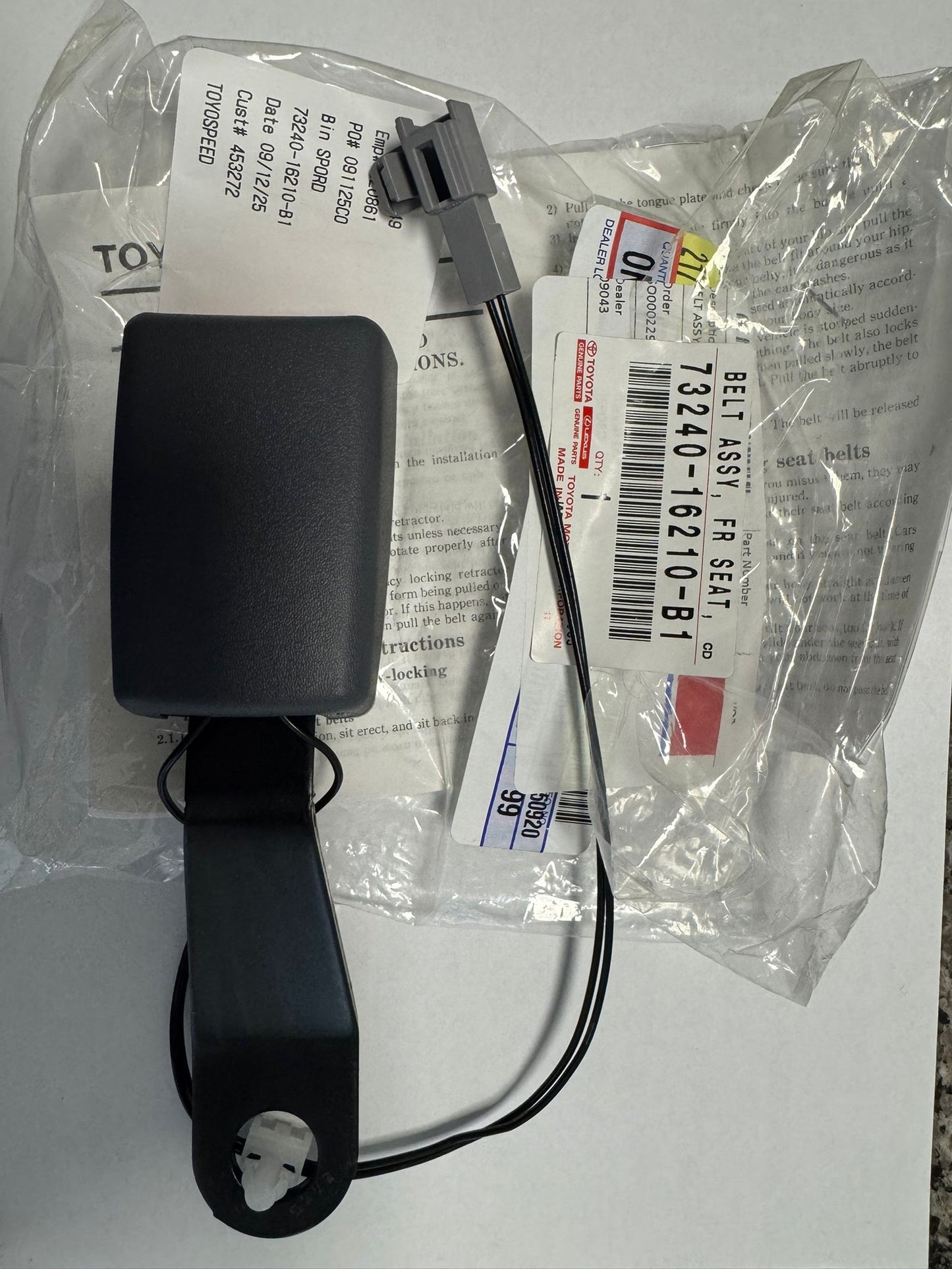 Toyota Tercel STD Coupe, Front Left Seat Belt Buckle,95-96, Gray, 73240-16210-B1