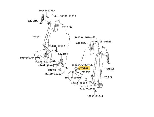 Belt Assy, Front Seat Inner, LH 2004-2009 Toyota 4Runner 7324035500E0