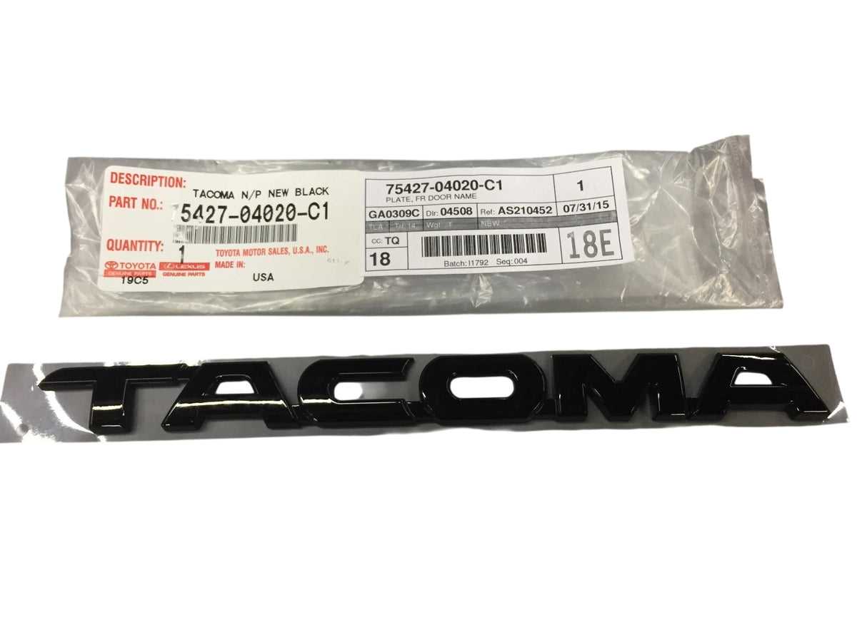 2005-2015 TACOMA ONYX BLACK DOOR / TAILGATE EMBLEM GENUINE TOYOTA 75427-04020-C1