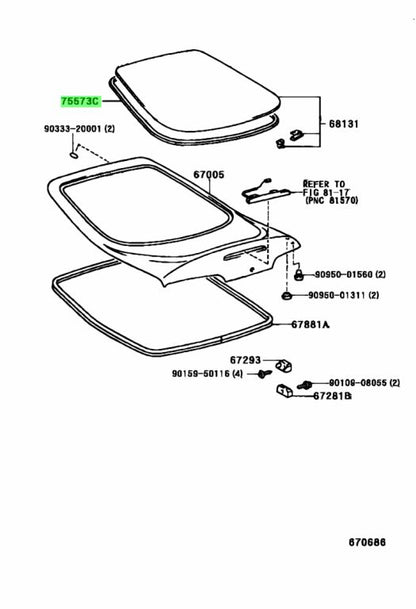 93-98 Toyota Supra Rear Glass Molding 75573-14210 Genuine Toyota OEM