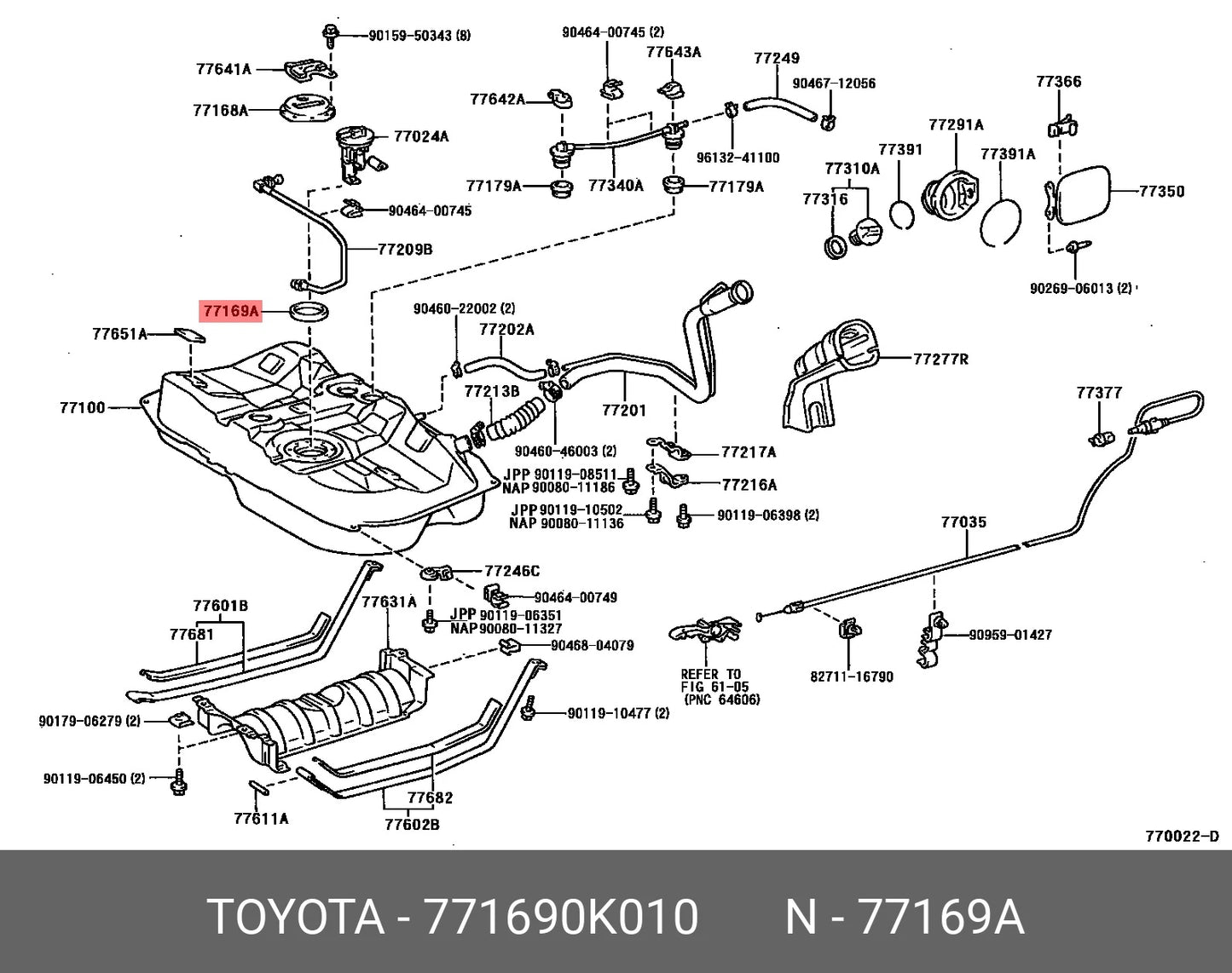 Toyota Hilux Genuine GASKET, FUEL SUCTION TUBE SET 77169-0K010