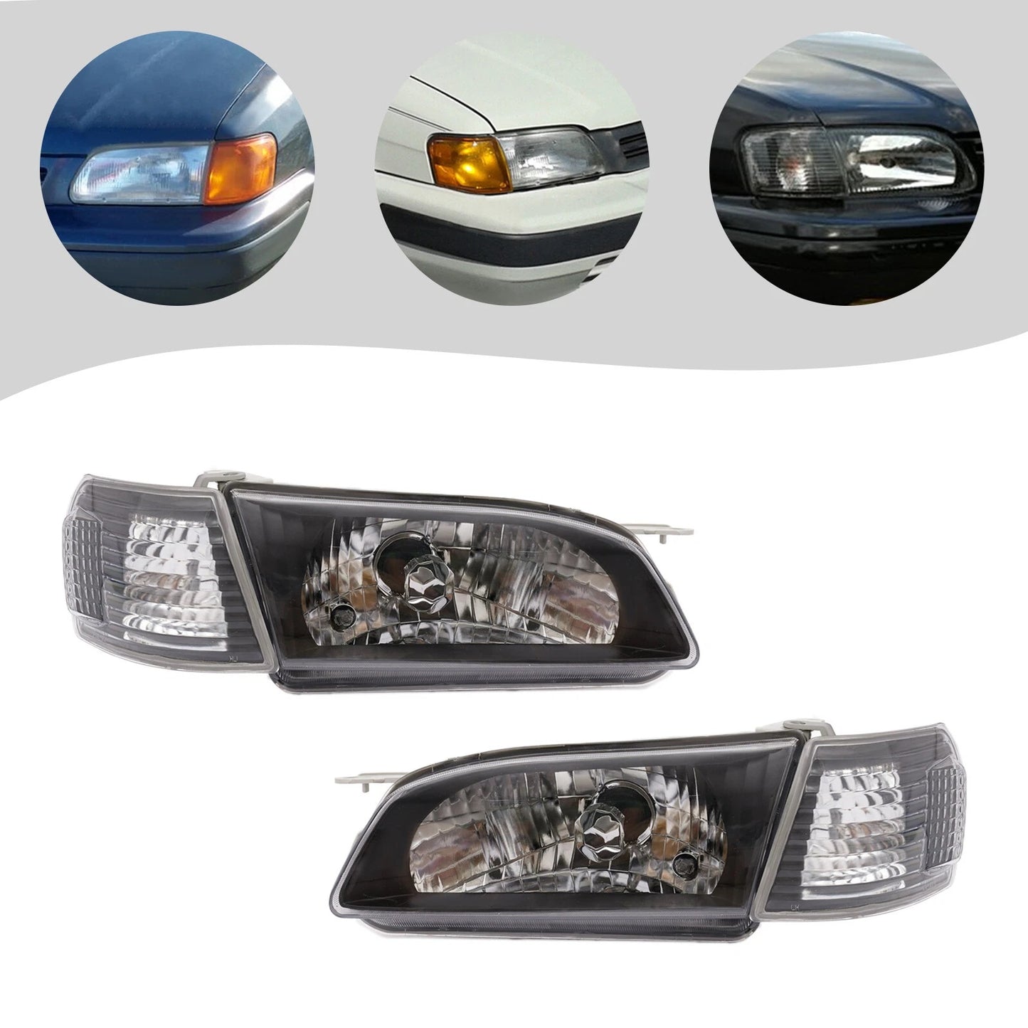 For Toyota Tercel 1995 96 - 99 Pair Headlights Black Factory Style Left + Right