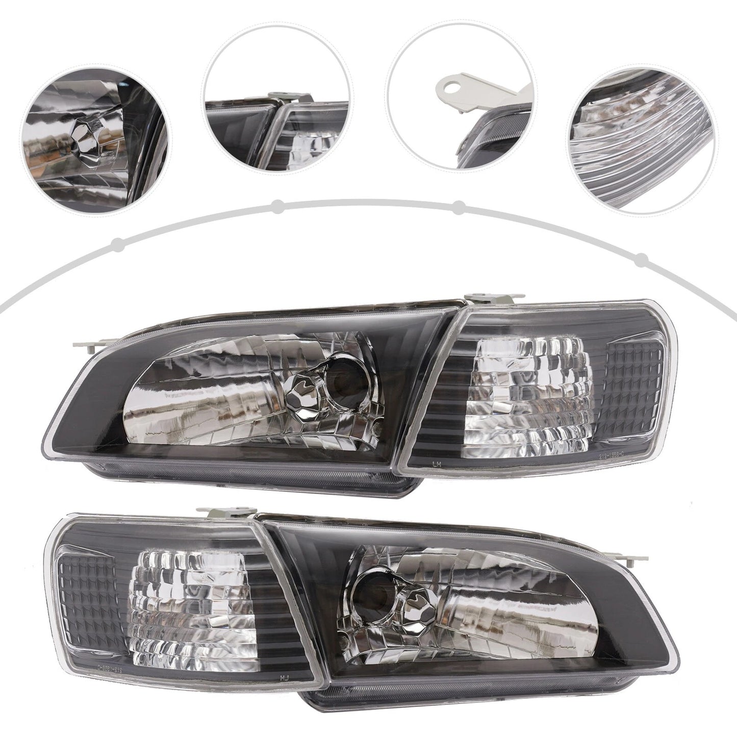 For Toyota Tercel 1995 96 - 99 Pair Headlights Black Factory Style Left + Right