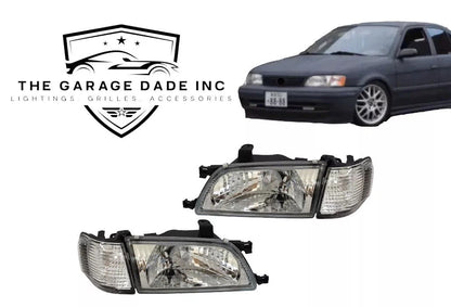 For 1995 1999 Toyota Tercel JDM Headlights Lamps Chrome Set Pair Crystal