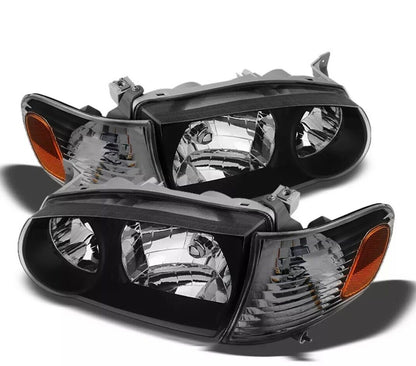 FIT For 2001-2002 Toyota Corolla Headlight Headlamp Black+Corner Left+Right 4 Pc