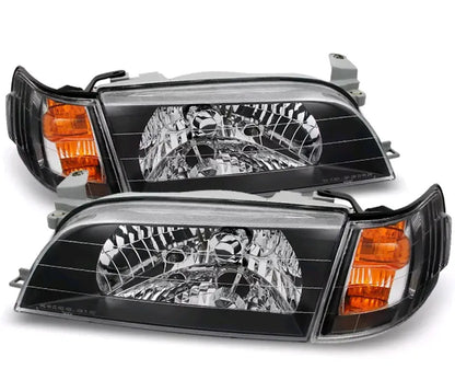 Fit For 93 97 Toyota Corolla Black Headlights Lamps SET LH RH CRYSTAL GLASS