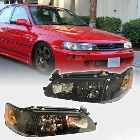 FIT FOR 93-97 TOYOTA COROLLA DX LEFT & RIGHT SET HEADLIGHTS CORNER LAMPS BLACK