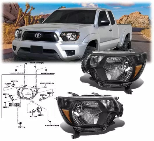 SET BLACK HOUSING AMBER CORNER HEADLIGHT LAMPS 12-15 TOYOTA TACOMA 2 PCS LH & RH