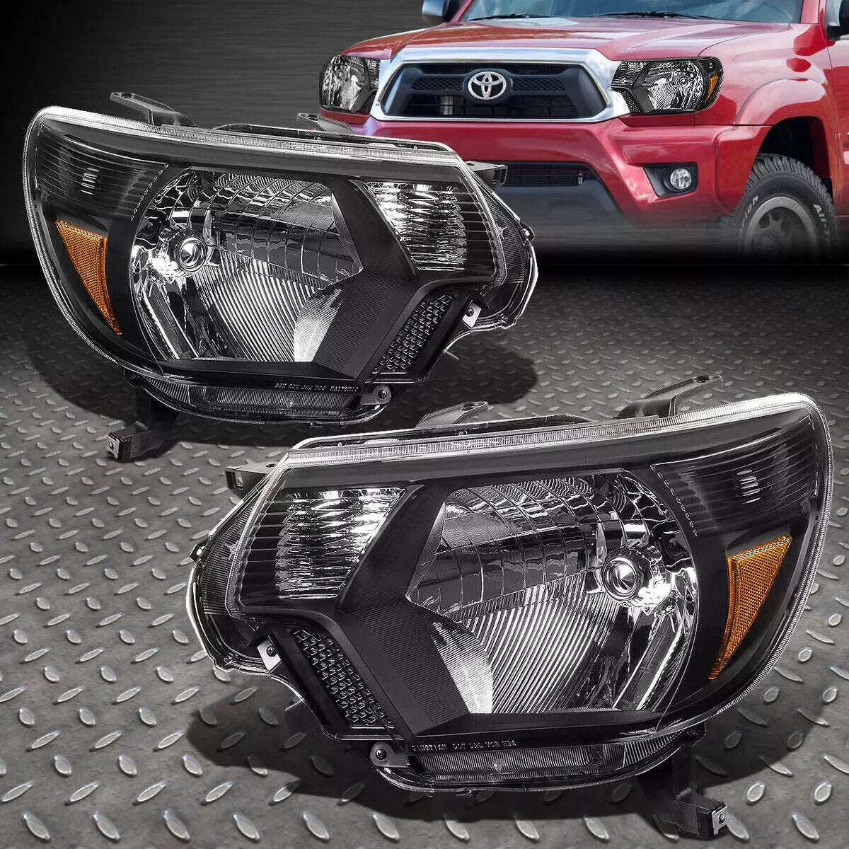 SET BLACK HOUSING AMBER CORNER HEADLIGHT LAMPS 12-15 TOYOTA TACOMA 2 PCS LH & RH