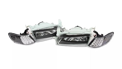 TOYOTA COROLLA 93-97 HEADLIGHTS LED SET BLACK AE100 101 AND CORNER LIGHT LED