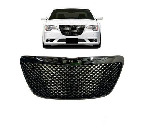 Fits 2011-2014 Chrysler 300 300C Mesh Style Front Grill Grille Gloss Black- ABS