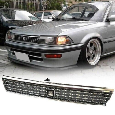 Grille Fit For 88 92 Toyota Corolla Front Bumper Hood Grill Chrome Crown Emblem