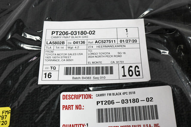 Toyota Camry 2018 - 2020 Carpet Floor Mat Set - OEM NEW!