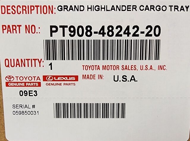 OEM 2024-2026 GRAND HIGHLANDER WITHOUT SUBWOOFER ALL WEATHER CARGO TRAY GENUINE