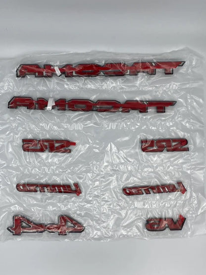 16-23 BLACKOUT DOOR EMBLEM KIT TRD SET 2 TACOMA, 2 SR5, 2 LIMITED, 1 4X4, 1 V6