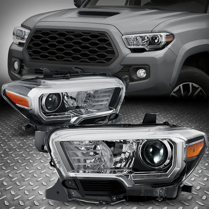 [LED DRL]For 16-23 Toyota Tacoma Chrome Bezel Amber Corner Projector Headlights