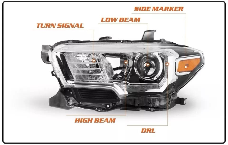 HEADLIGHTS LED DRL HEADLAMP LEFT+RIGHT 2016-2023 TOYOTA TACOMA SET CHROME BEZEL