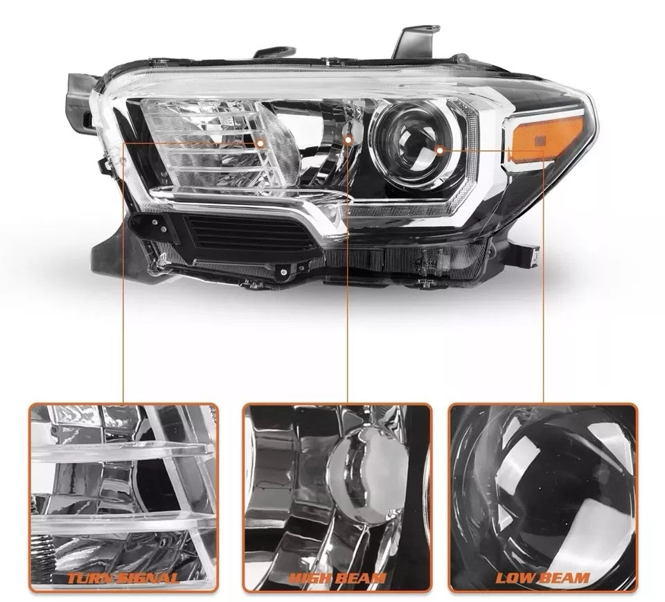 HEADLIGHTS LED DRL HEADLAMP LEFT+RIGHT 2016-2023 TOYOTA TACOMA SET CHROME BEZEL