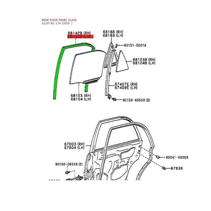 Run Rear Door Window Left Fif For Toyota Corolla 95-02