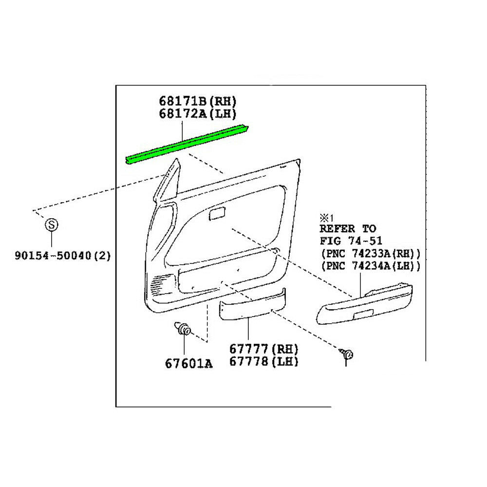 Weatherstrip Front Door Glass Inner Lh Hilux 97-04 OEM GENUINE 68171-35041