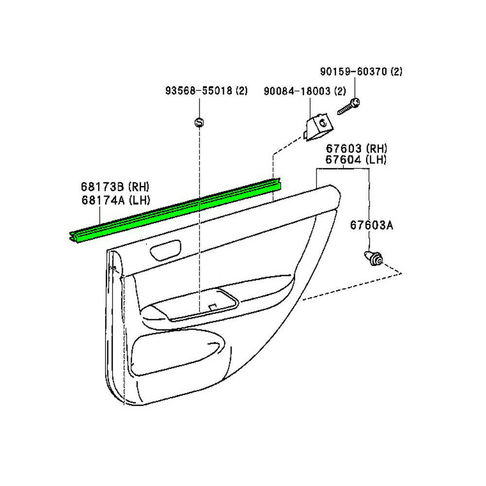 Weatherstrip Rear Door Glass Inner Lh Toyota Camry 01-06 OEM GENUINE 68174-33051