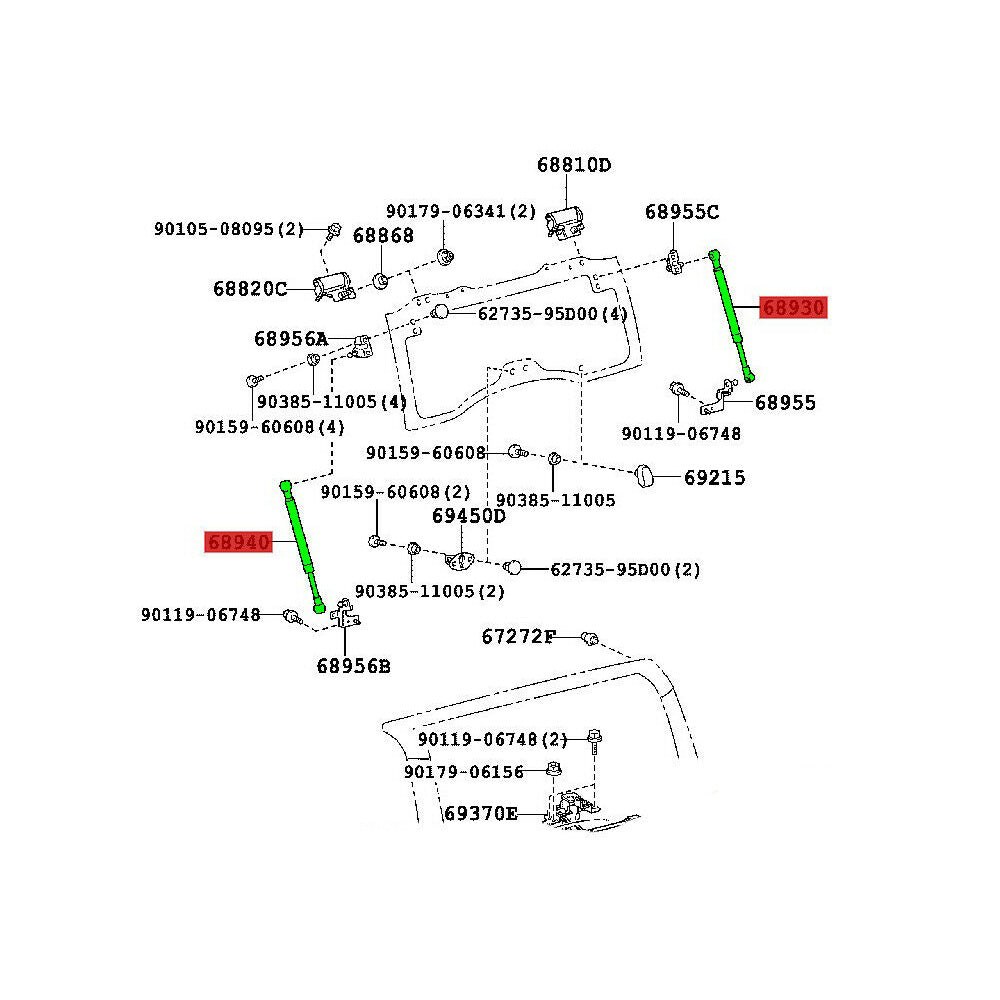 Lift Strut Back Window Set RH LH Toyota FJ Cruiser 06-14 OEM GENUINE 68930-35012