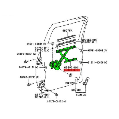 Regulator Sub-Assy, Rear Door Window, LH Hilux 97-03 OEM GENUINE 69804-35050