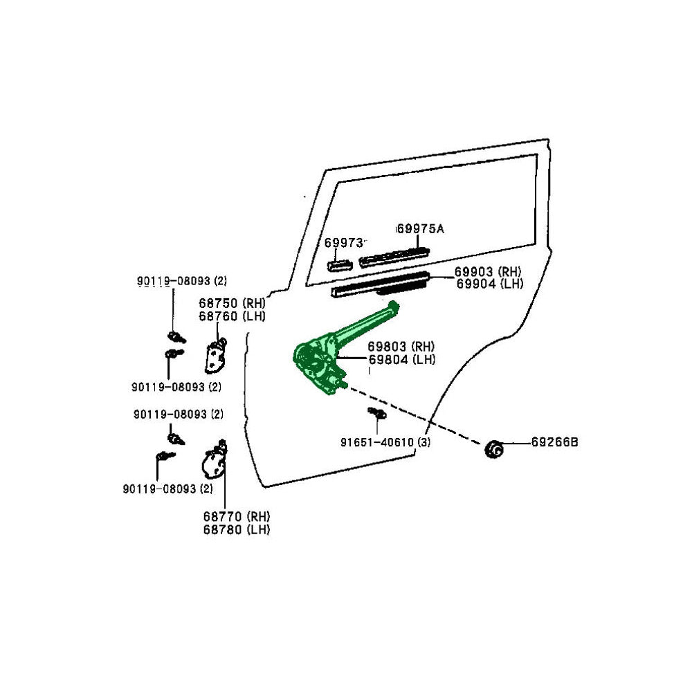 Regulator Sub-Assy, Rear Door Window Left Land Cruiser FJ62 69840-90A01