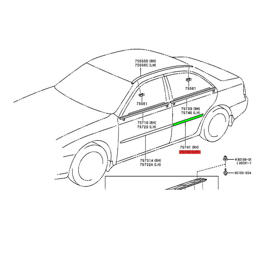 Moulding Rear Door Outside Lh Toyota Camry 2001-2006 OEM GENUINE 75742-33180-B0