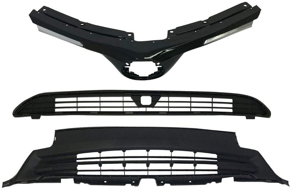 Front Bumper Grille Assembly 3-Piece Set For Toyota RAV4 2013-2015 – Upper, Center, Middle – Black/Chrome