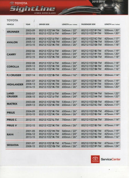Windshield Sightline Wiper Blades Fit For Toyota Camry